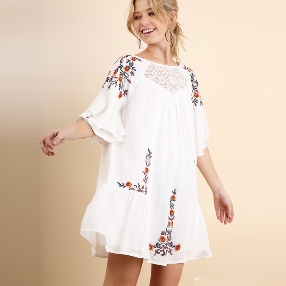 Bell Sleeve White Boho Swing Dress